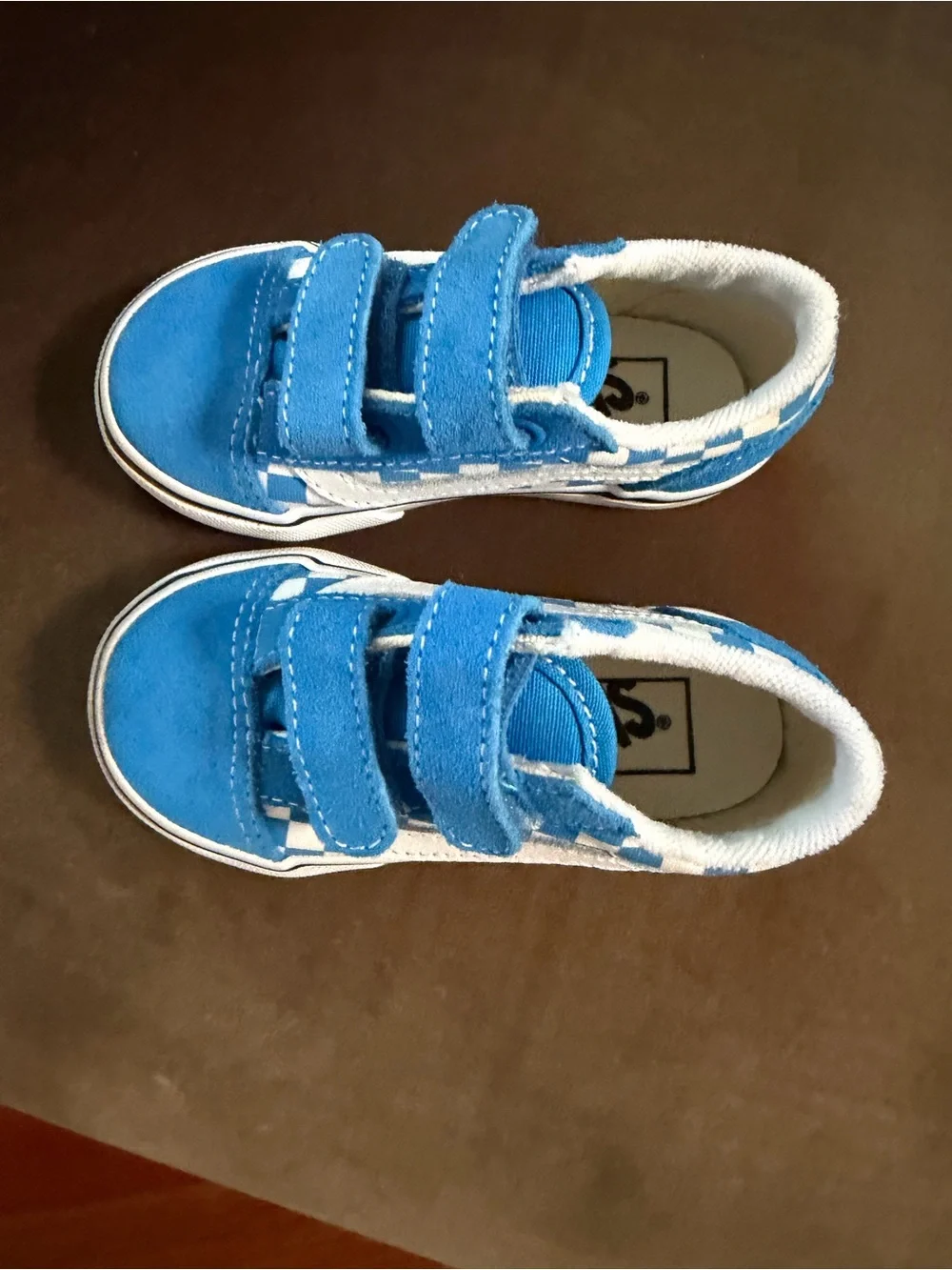 Vans Kids Blue and White Checkerboard Slip-On Sneakers